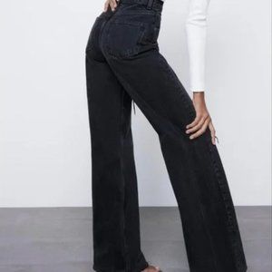 Zara Black High Rise, Straight Leg, Full Length Denim